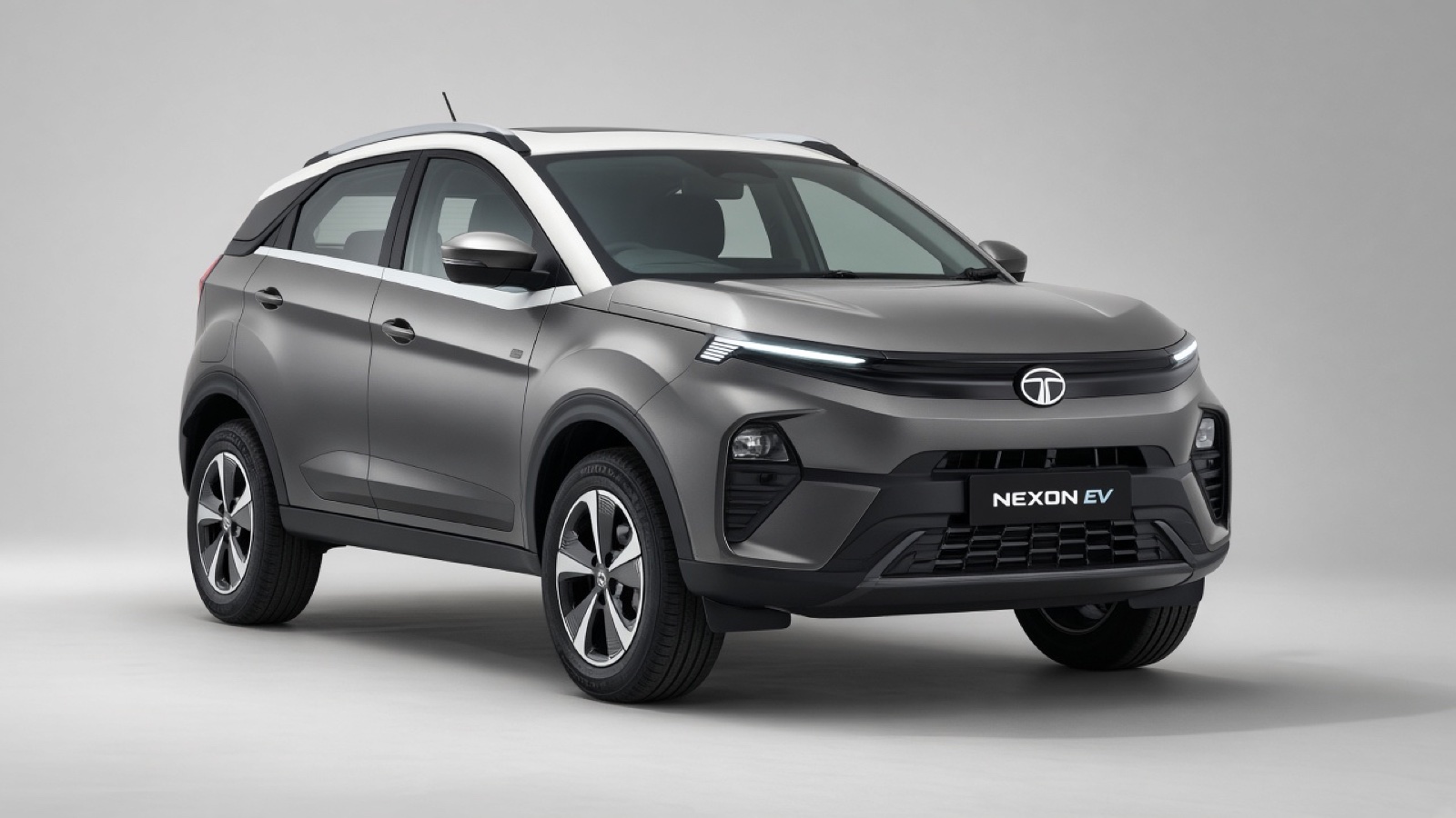 Tata Nexon EV electric compact crossover front three-quarter view